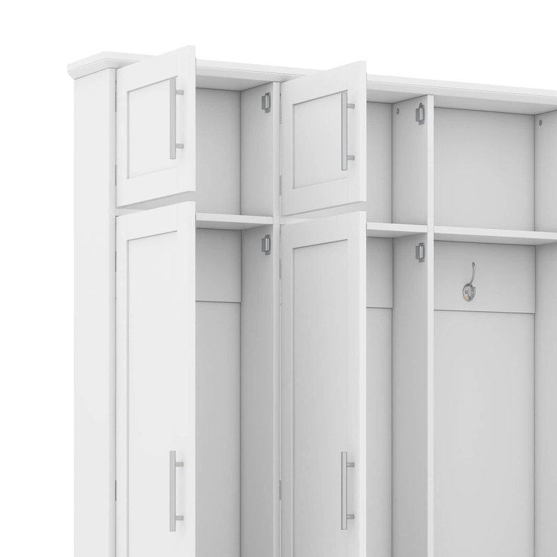 Banc d'entrée de ferme, banc d'entrée avec 4 crochets de suspension et 8 portes, armoire à chaussures avec compartiments ouverts