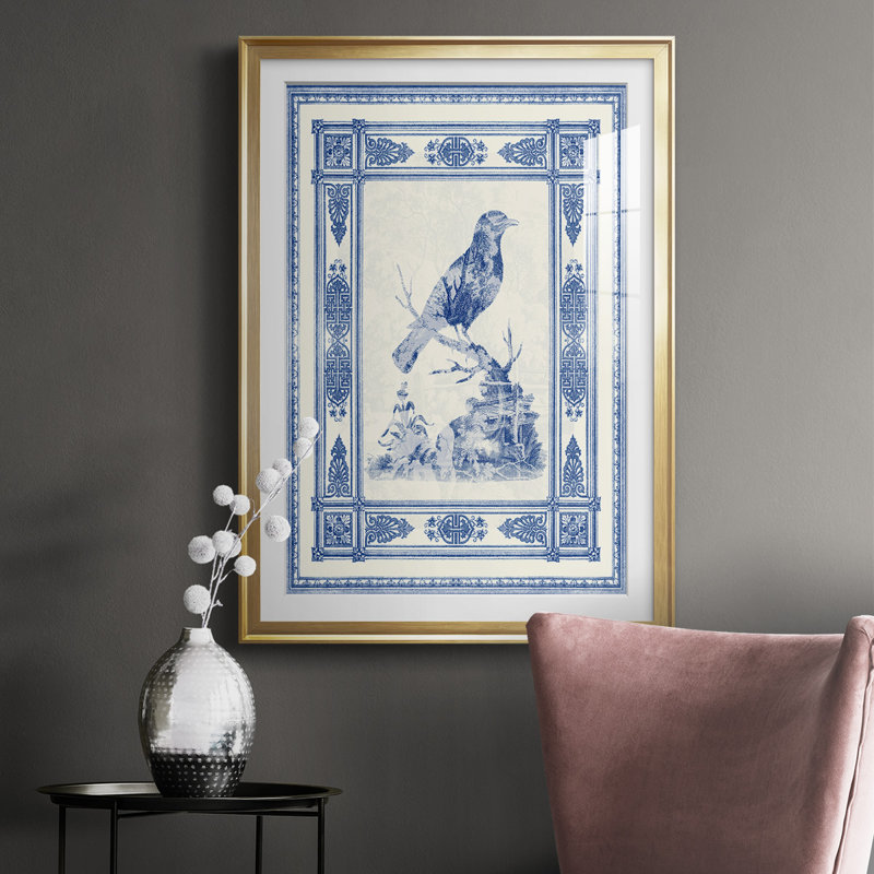 Toile De Jouy I - Impression de cadre photo unique sur papier, Or, H 36,5 po x l 26,5 po x P 1 po