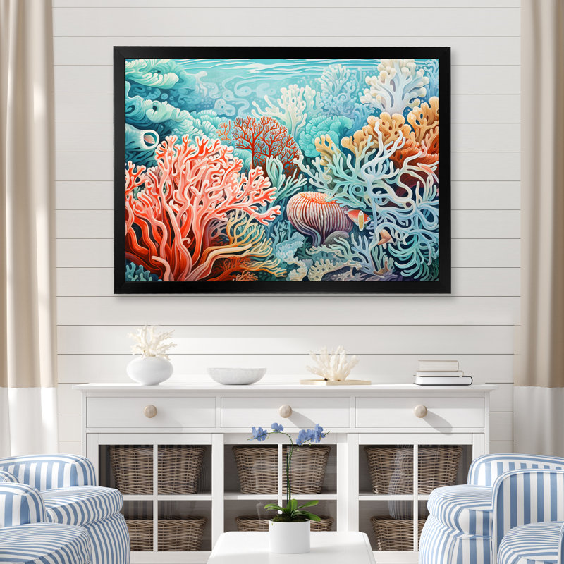 Corail Gorgonacées Sea World I sur impression sur toile, H 24 po x l 32 po x P 1 po, Cadre photo noir