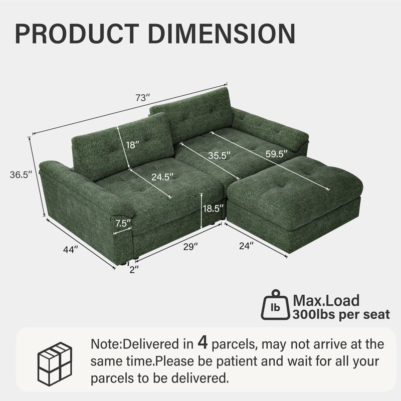 Canapé modulaire 73 po, Chenille verte