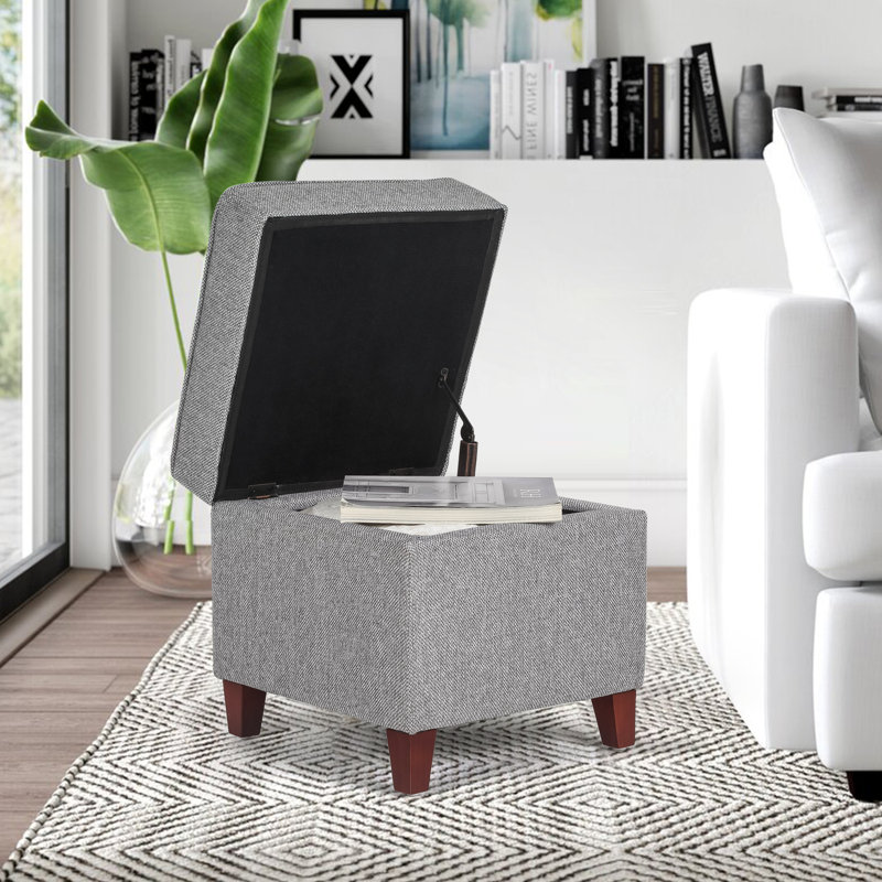 17.5" Square Upholstered Storage Ottoman, Gray Polyester