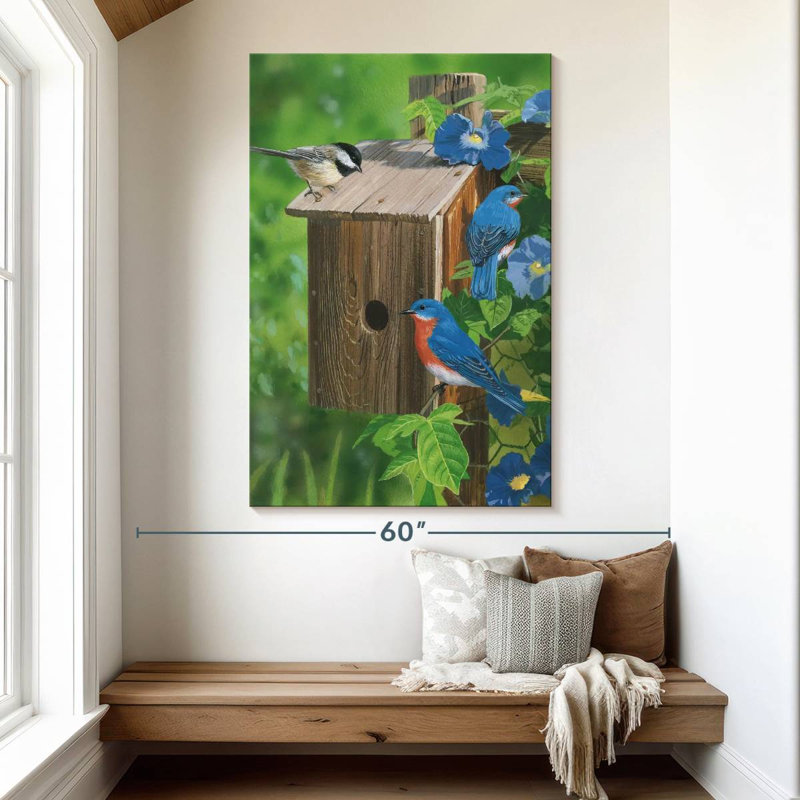 Oiseaux à la mangeoire, H 51 po x l 34 po