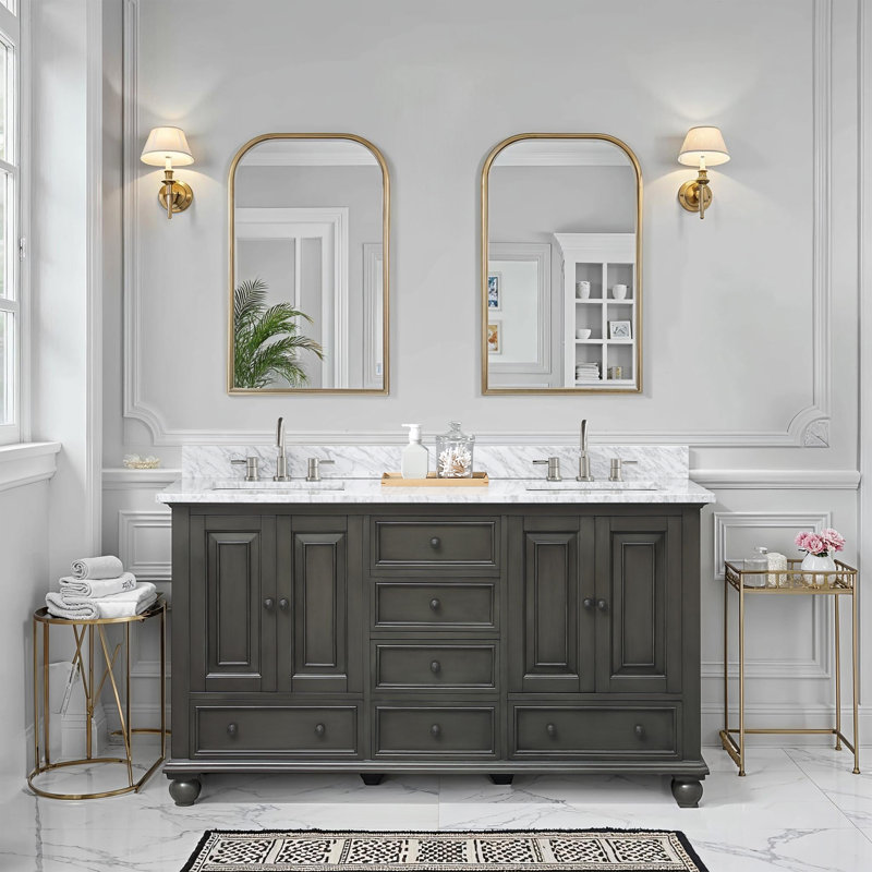 Thompson 61" Double Modern Bathroom Vanity Set, Charcoal Glaze, 72", Carrera White