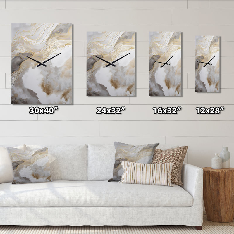 Horloges murales dorées et grises abstraites V - Minimalisme, H 40 po x l 30 po x P 1 po