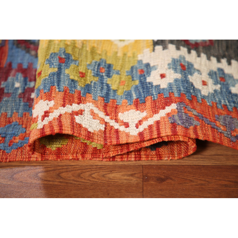 Tapis géométrique en laine réversible Kilim 4 x 6