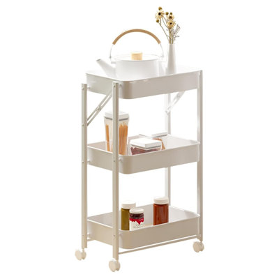 3 Tier foldable Rolling Storage Cart, Metal Utility Cart  for Bathroom Kitchen Bedroom