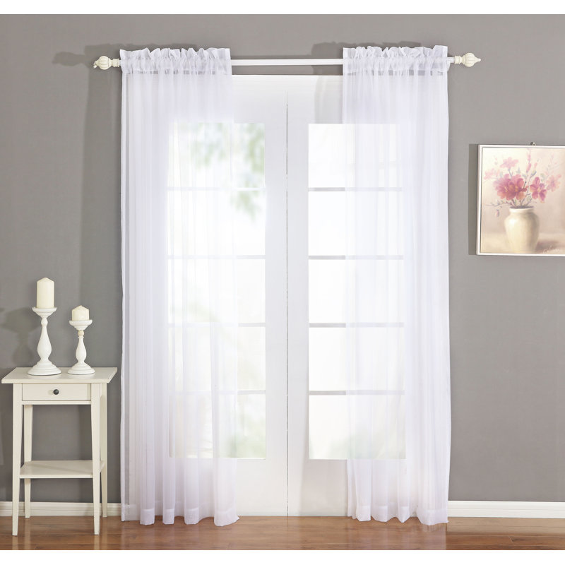 Panneaux de rideaux transparents de couleur unie avec passe-tringle, l 56" x L 84", blanc