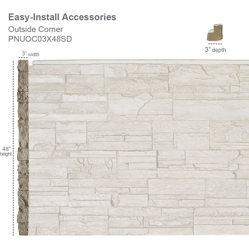 Universal Outside Corner for EverStone Faux Stone Siding Panels, 3"W x 3"D x 48"H, Urban Color, Urban