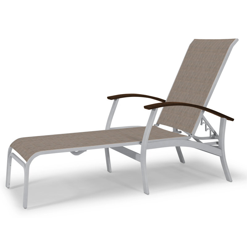 Askar Outdoor Rust-Resistant Metal Chaise Lounge, Textured Beachwood, White 6D Sunbrella®, Kona P10