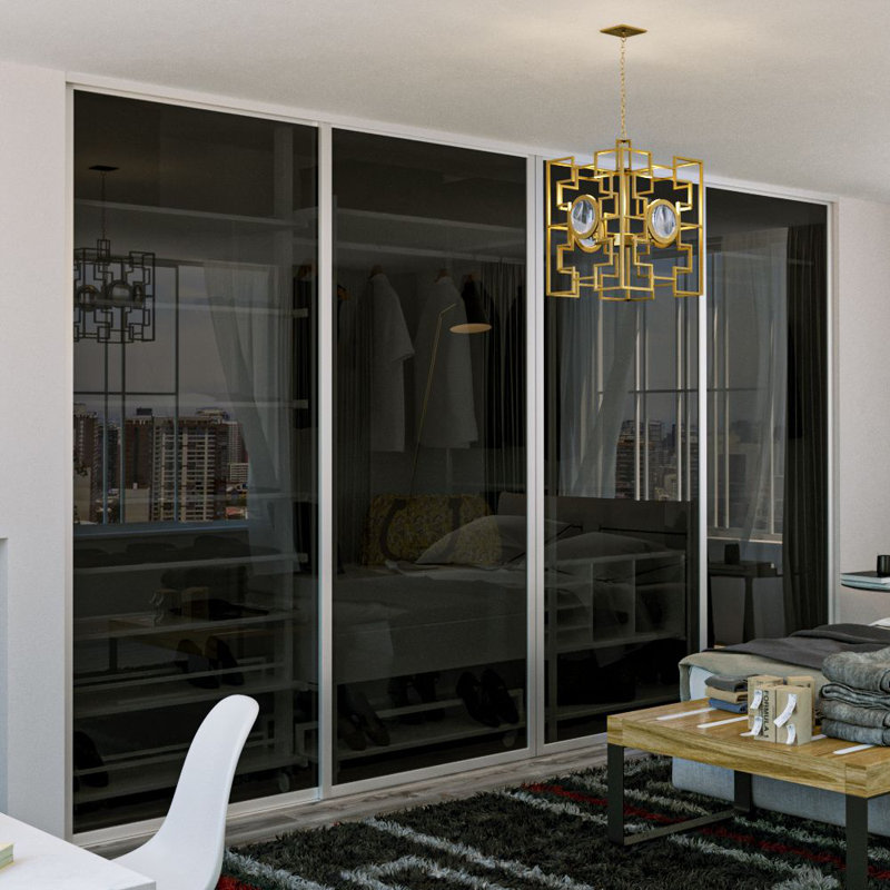 Armoire 4 panneaux coulissants en verre fumé, Aluminium brossé, L 160 po x H 96 po