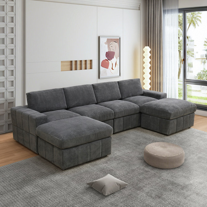 Ensemble de canapé modulaire en velours côtelé gris 6 pièces Presutto