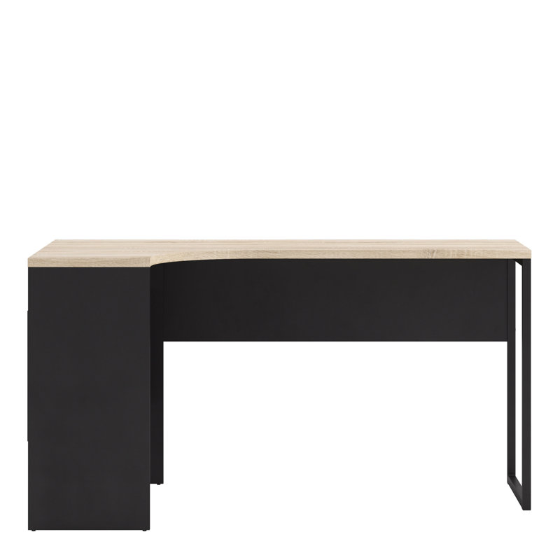 Gouge L-Shaped Stainless Steel Computer Desk, Oak/Black Matt