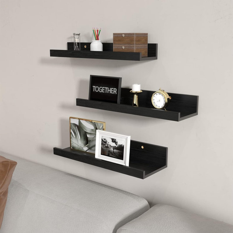 16 Inch Floating Shelves For Wall Mount, Woodgrain Wall Shelf Ledge For Bathroom Bedroom Kitchen Living Room Office Storage, Set Of 3 Different Sizes