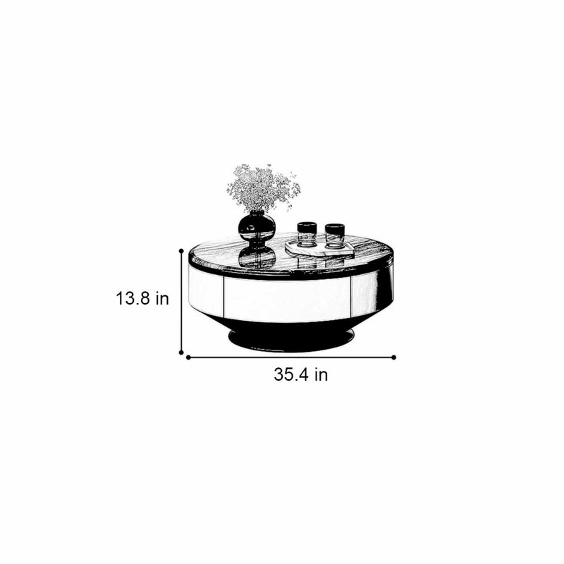 Table basse ronde en pierre micro-cristalline, H 13,8 po x L 35,4 po x l 35,4 po