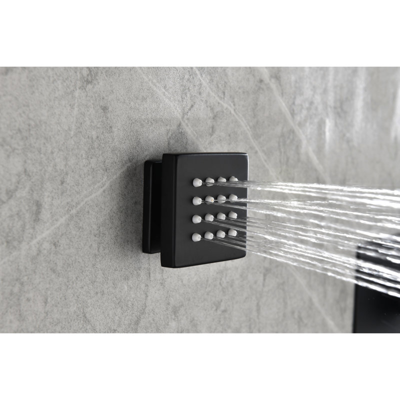 Système de douche avec 6 jets pour le corps et douche à main portative, fixé au mur, à alignement noir mat