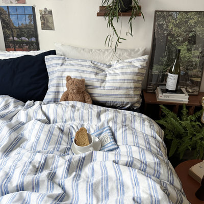 Jersey Cotton 3 Piece Duvet Cover Set Stripe Pattern