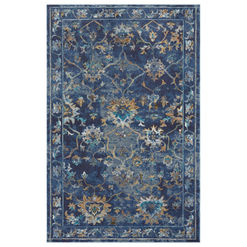 Tapis performance d'intérieur bleu / gris / doré Madrid, Rectangle 1 pi 10 po x 3 pi