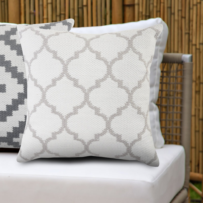 White and Taupe Gray Geometric Square Throw Pillow, 20" x 20"