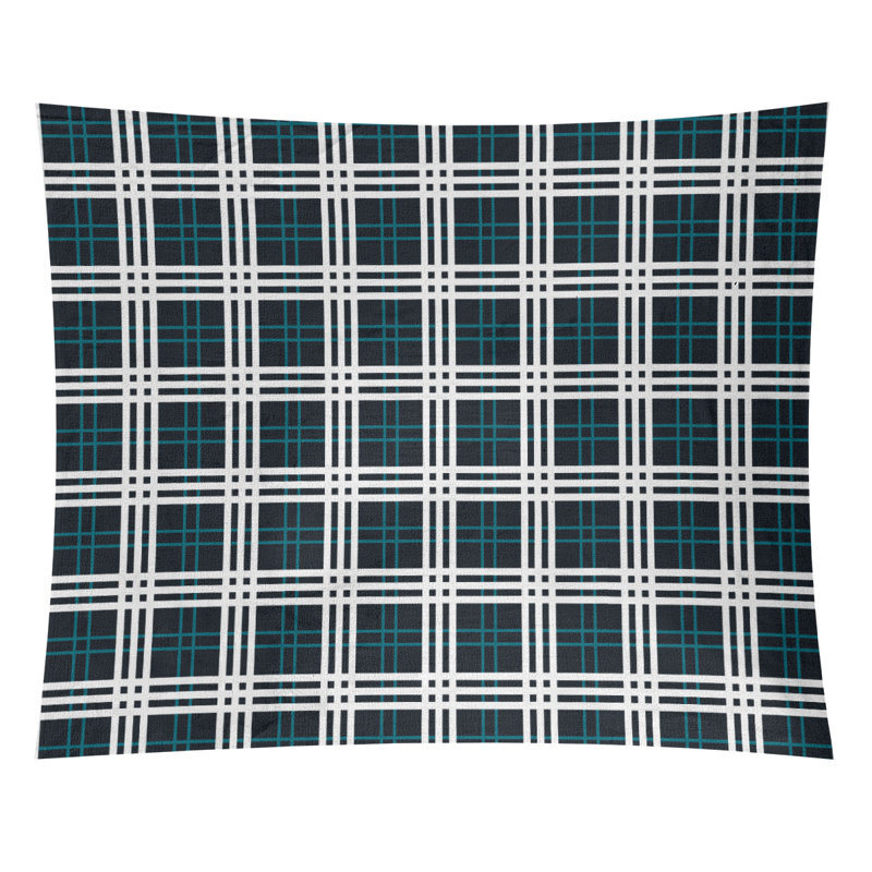 Tapisserie en microfibre Jacksonville, H 27,5 po x l 37,5 po, Noir / bleu sarcelle / blanc
