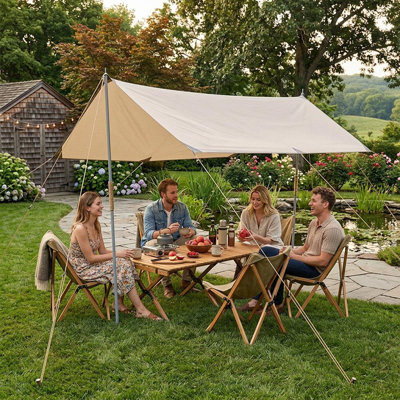 Waterproof camping tarp canopy shelter with poles and stakes, portable sun shade rain fly for outdoor camping backyard beach