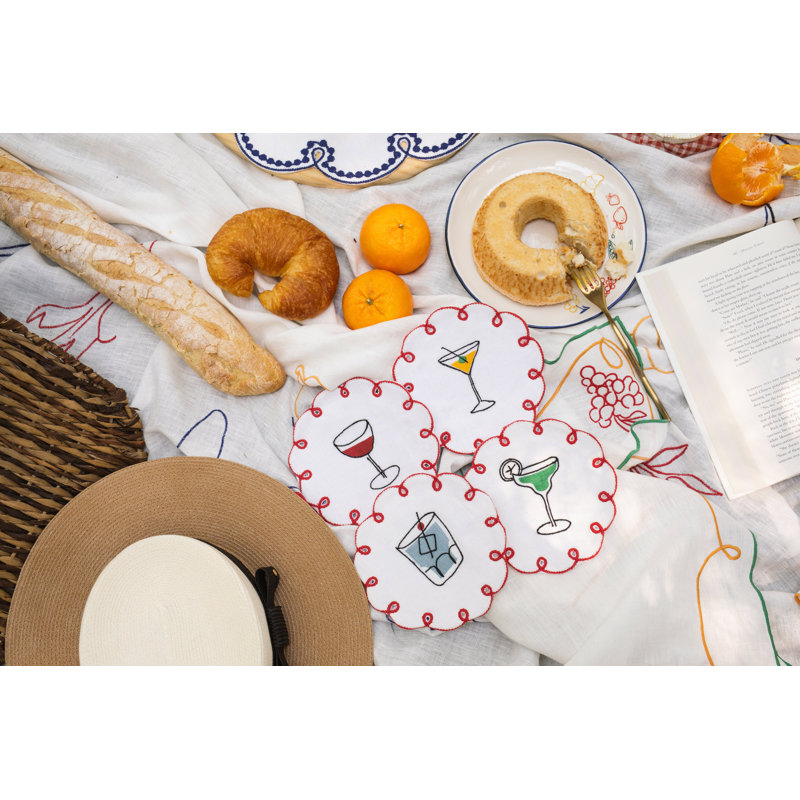 Fete Embroidered Linen Coasters