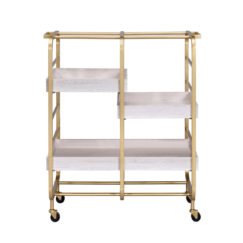Chariot de service industriel robuste avec 3 plateaux réglables - or et blanc pour la salle à manger en métal robuste, utilisation idéale