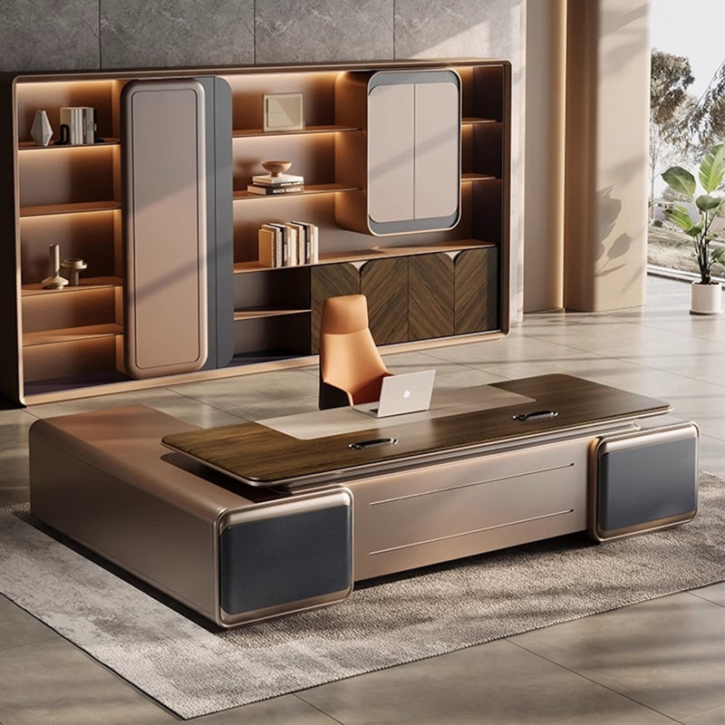 Bureau de direction en forme de L 125,98 "brun luxueux et haut de gamme, H 29,92 po x l 125,98 po x P 78,74 po