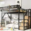 Lit mezzanine haut avec escalier, tablettes de rangement et garde-robe, lit double en métal, capacité de 350 lb, capacité, noir