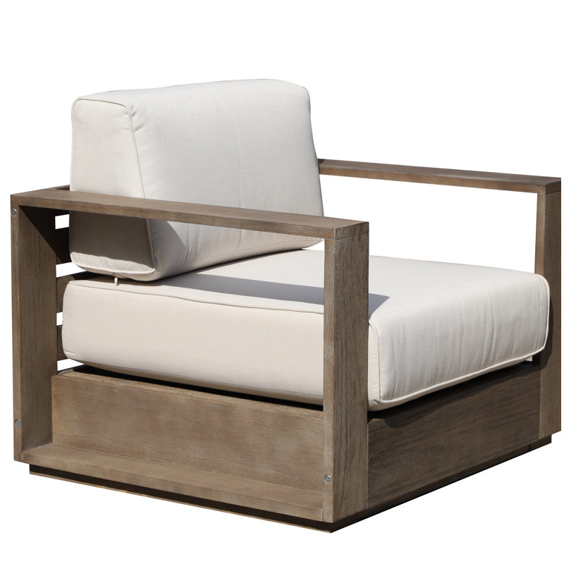 Chaise longue d'extérieur en bois d'acacia avec coussins Harbor, Brun