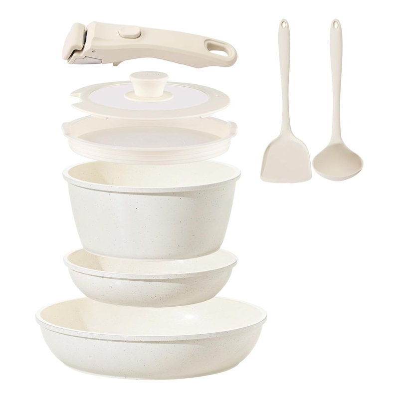 8-Piece Cream White Ceramic Cookware Set