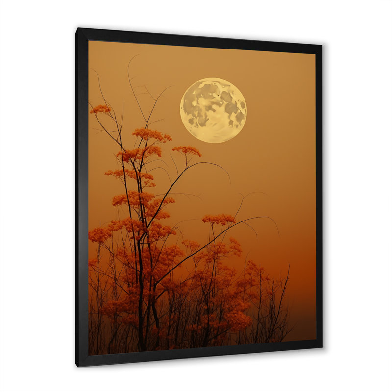 Paysage de lune lune et récolte de miel, Cadre simple noir, H 32 po x l 24 po x P 1 po