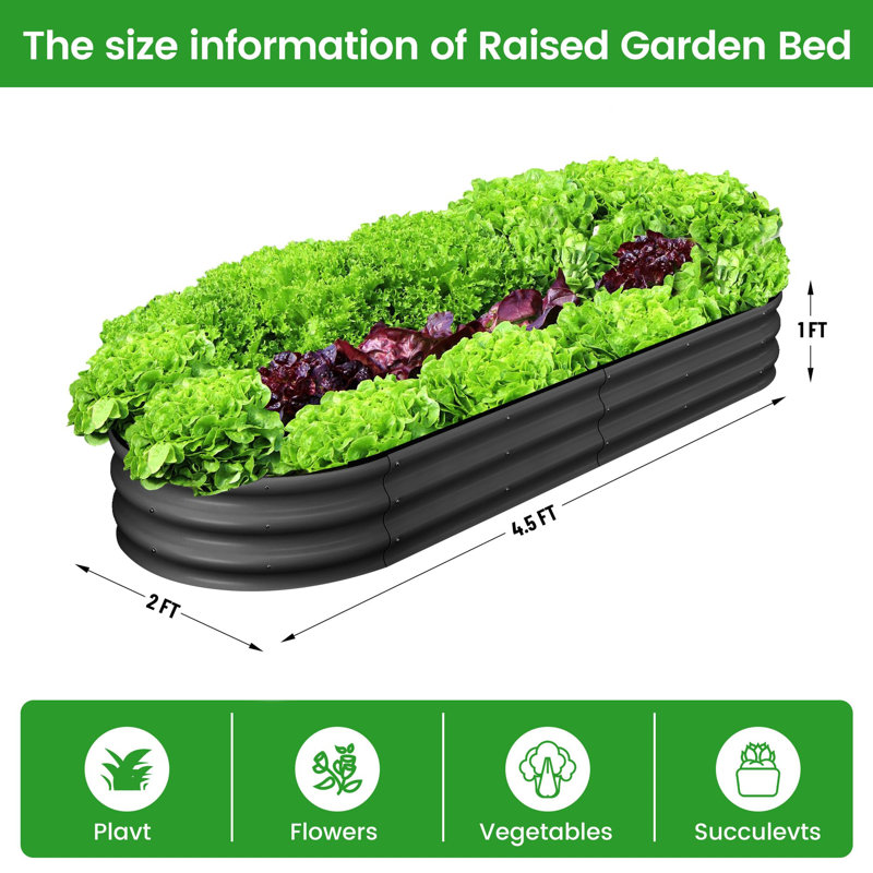2 Pcs 4.5x2x1ft Galvanized Raised Garden Bed Outdoor Planters for Outdoor Plants Open-Ended Base Planter Raised Boxes for Vegetables Flowers Fruits - Dark gray