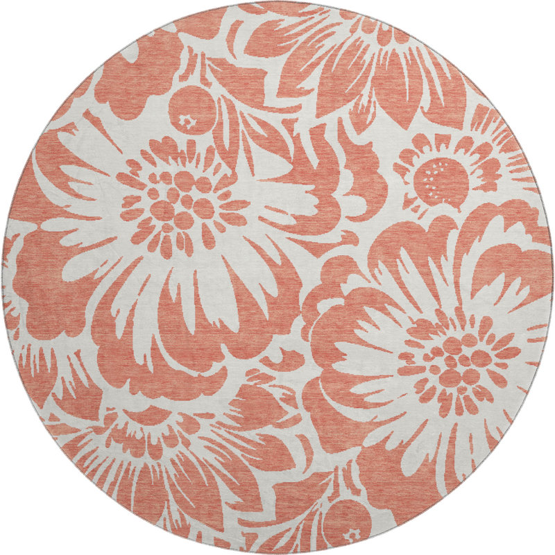 Premium Machine Washable Cerrito AMF551 Salmon Rug, Round 8'