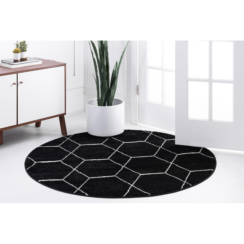 Tapis géométrique Debrodie, Rond 4 pi 1 po, Noir