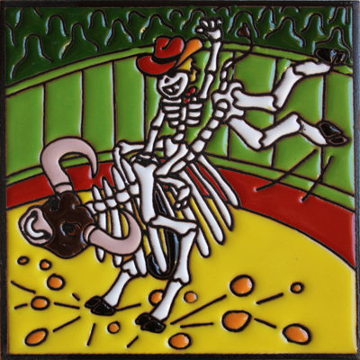 TalaMex Bull Rider. Carreau d'argile Day-Of-The-Dead