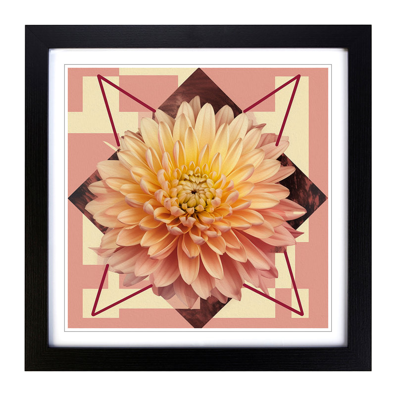 Chrysanthemum Geometric No.2 - Single Picture Frame Print on Wood, Black