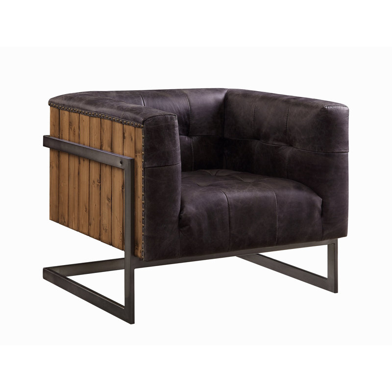 Chaise d'appoint touffetée en ébène antique et chêne rustique