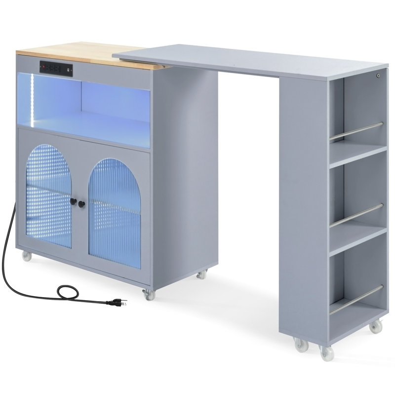 Îlot de cuisine roulant avec table allongée, Bleu