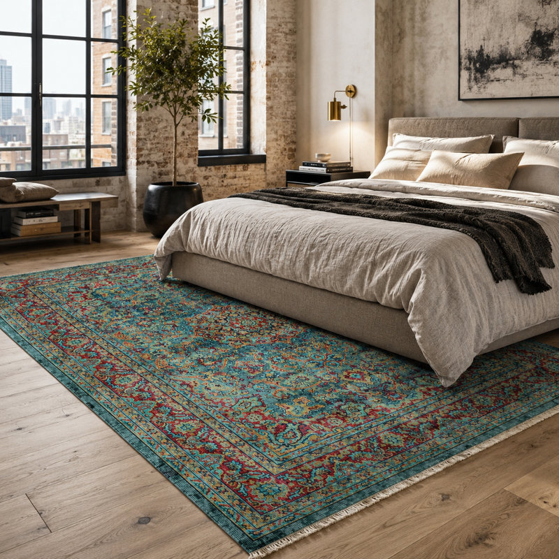 Vintage Look Cotton and Chenille Flatweave Area Rug, 200 cm round