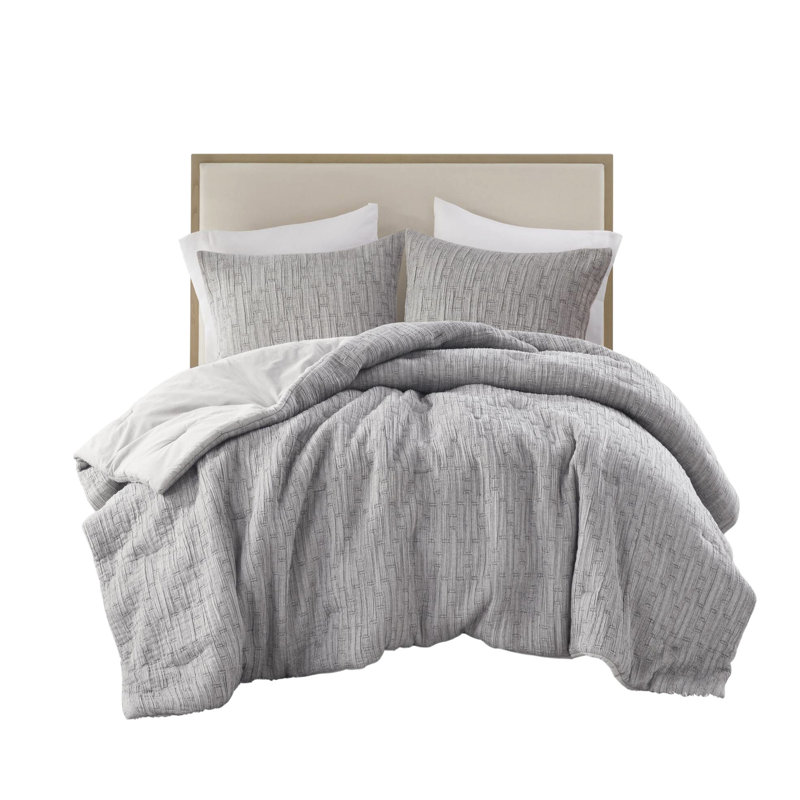 Édredon 3 pièces double / grand - tissu et rembourrage riches en coton, tissé, rembourré de coton gris