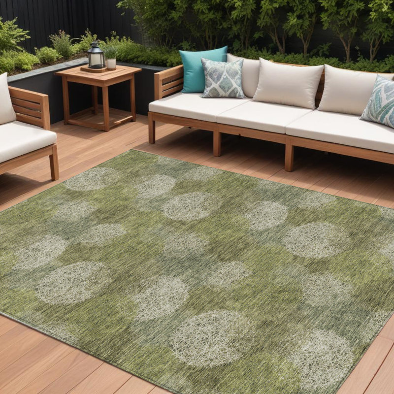 Tapis intérieur lavable à pois vert et sauge 8 pi x 10 pi