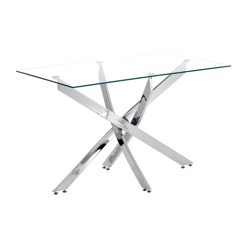 Beveard Glass Top Metal Base Dining Table