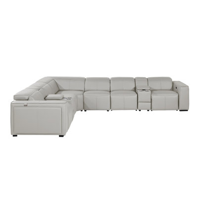 Top Grain Italian Leather 8-Piece L-Shaped Modular Power Reclining Sectional With 3 Power Recliners & Power Headrests