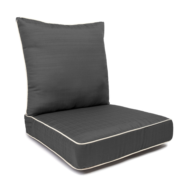 Corded Seat Cushion With Zipper Closure And Corded Back Cushion, With White Polyester Padded Fill., Charcoal Gray