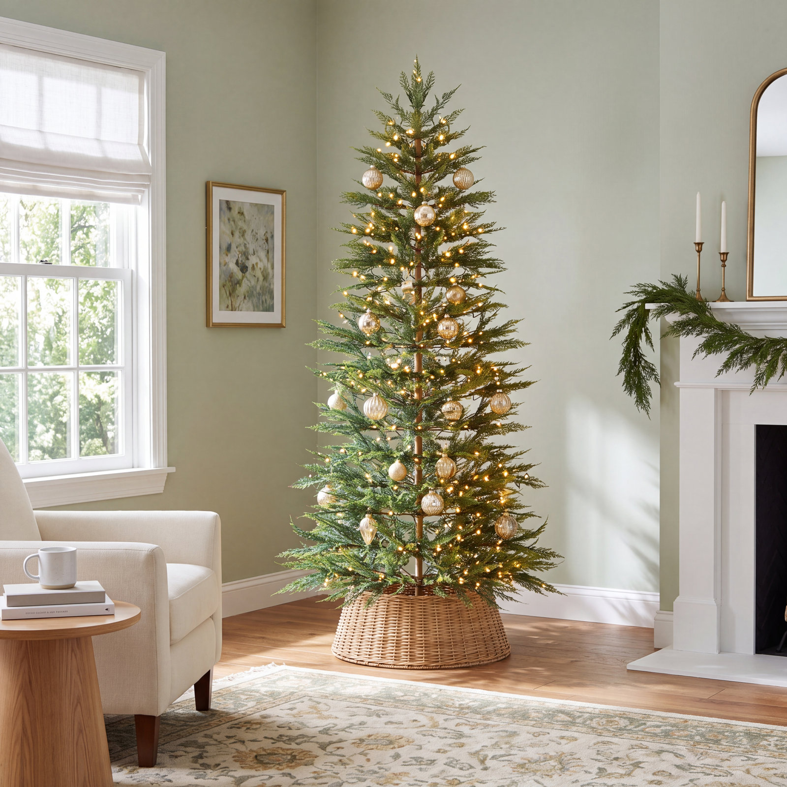 Lighted Artificial Cypress Christmas Tree, 7.50' H