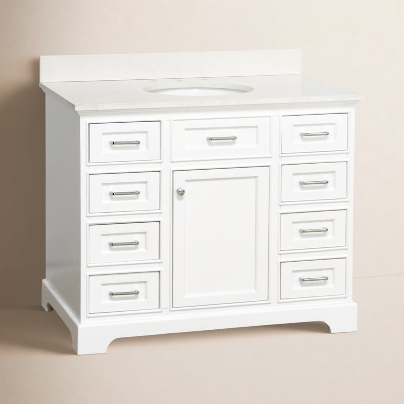 Ensemble de meuble-lavabo simple 42 po Ronnie, Blanc, Quartz