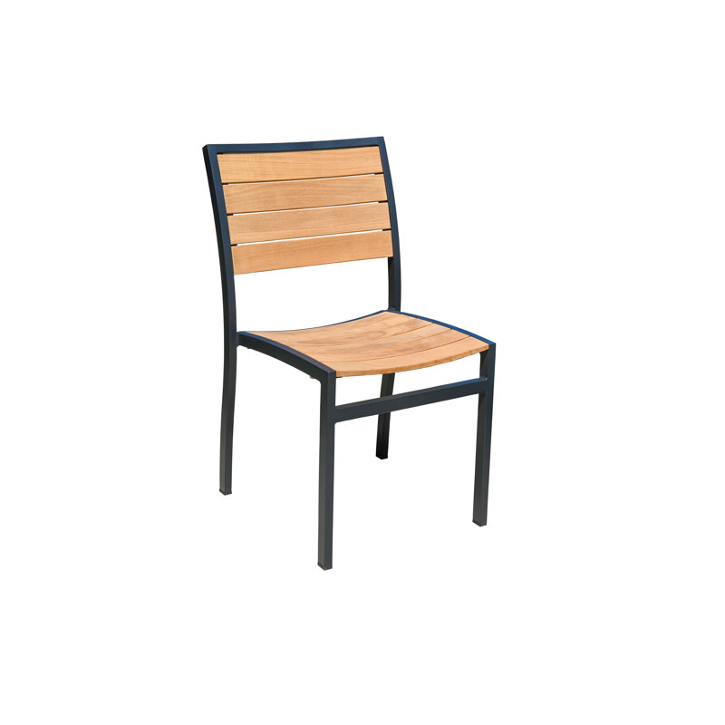 SoHo Teak Aluminum Outdoor Stacking Sidechair, Black