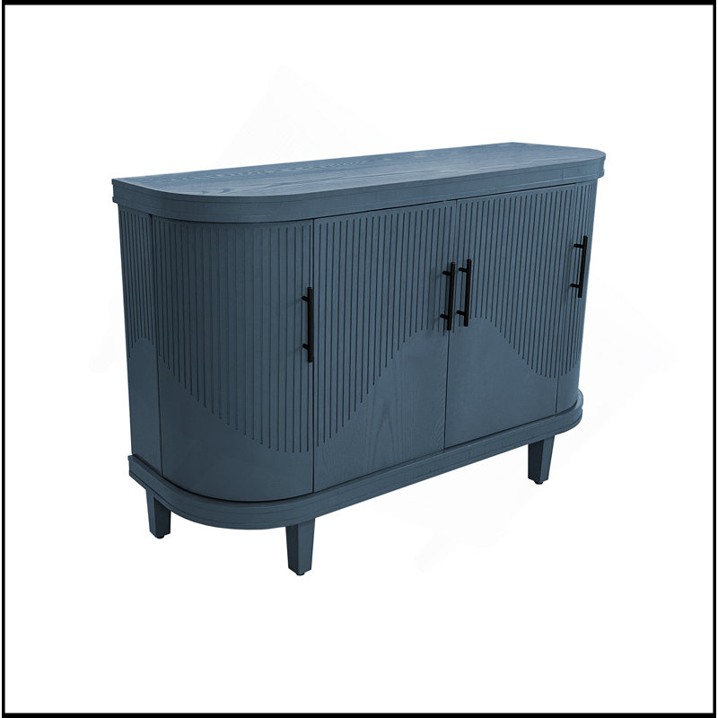Armoire-bar moderne avec console de rangement moderne en bois de 47,2 pouces avec 4 portes et tablettes intérieures réglables pour le salon, la cuisine, la chambre à coucher et le couloir (bleu)