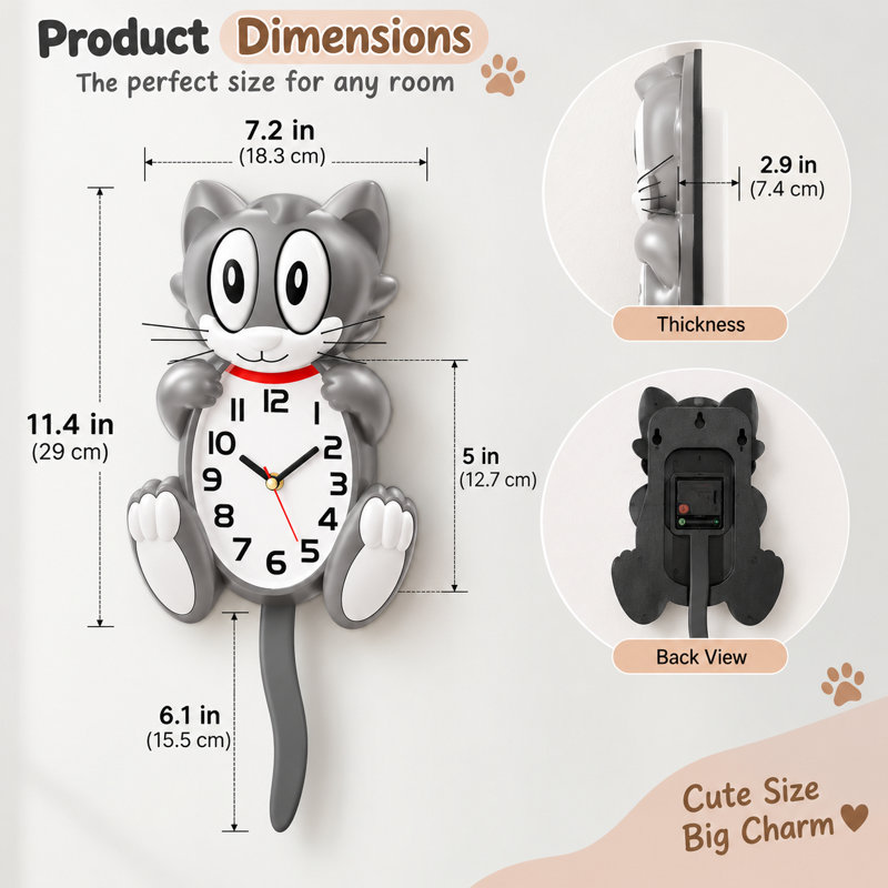 18 Inch Large 3D Cat Wall Clock