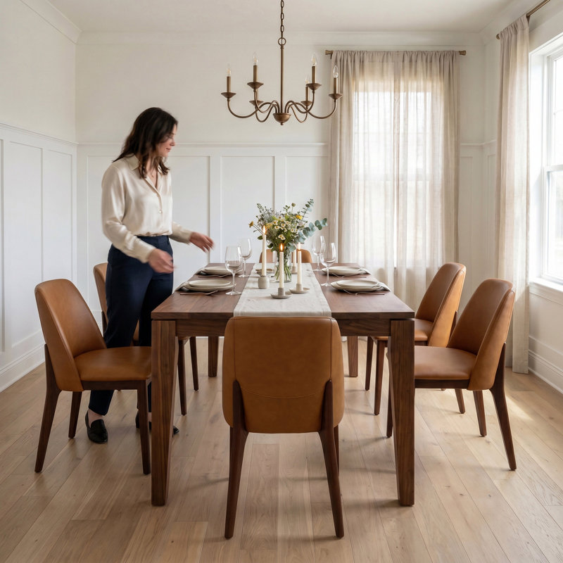 Modern Genuine Italian Leather Upholstered Dining Chair with Oak Legs